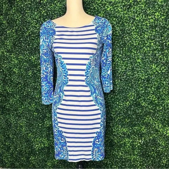 Lilly Pulitzer Nila Striped Blue Shift Dress Sz M - Picture 2 of 12